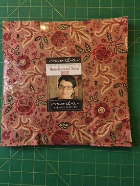 Moda Rouenneries Trois Floral Fabric 10 Inch Square - Red, Cream & Green Accents